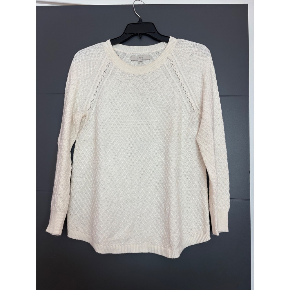 Loft Womens Cream White Diamond‎ Textured Knit Raglan Sweater 502241 Size M